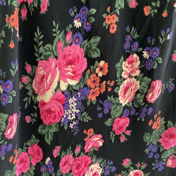 90s y2k Fairycore Gauze Lined Flowy Rose Print black background midi maxiskirt S - Picture 10 of 12